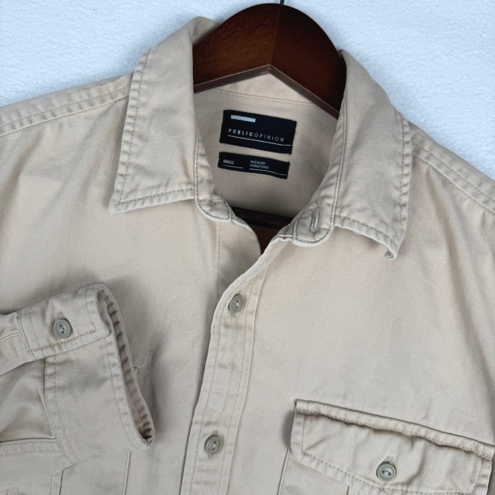 Public Opinion Mens Small Tan Khaki Cotton Twill Utility Work Shirt PS377282YM‎